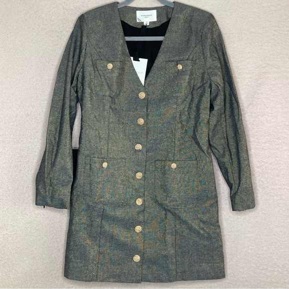 Pomander Place Coventry Metallic Keira Mini Dress-Women’s M-Gray/Gold-Preppy-NEW - Picture 3 of 10